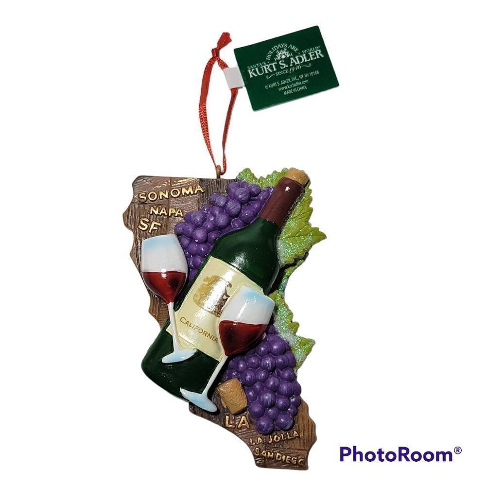 Kurt Adler Christmas Ornament California Napa Valley Wine Country Holiday‎